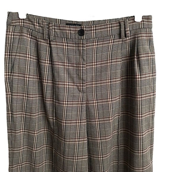 1. STATE Brown Plaid High Waist Wide Leg Trousers Career Workwear Preppy Pants - Picture 3 of 15